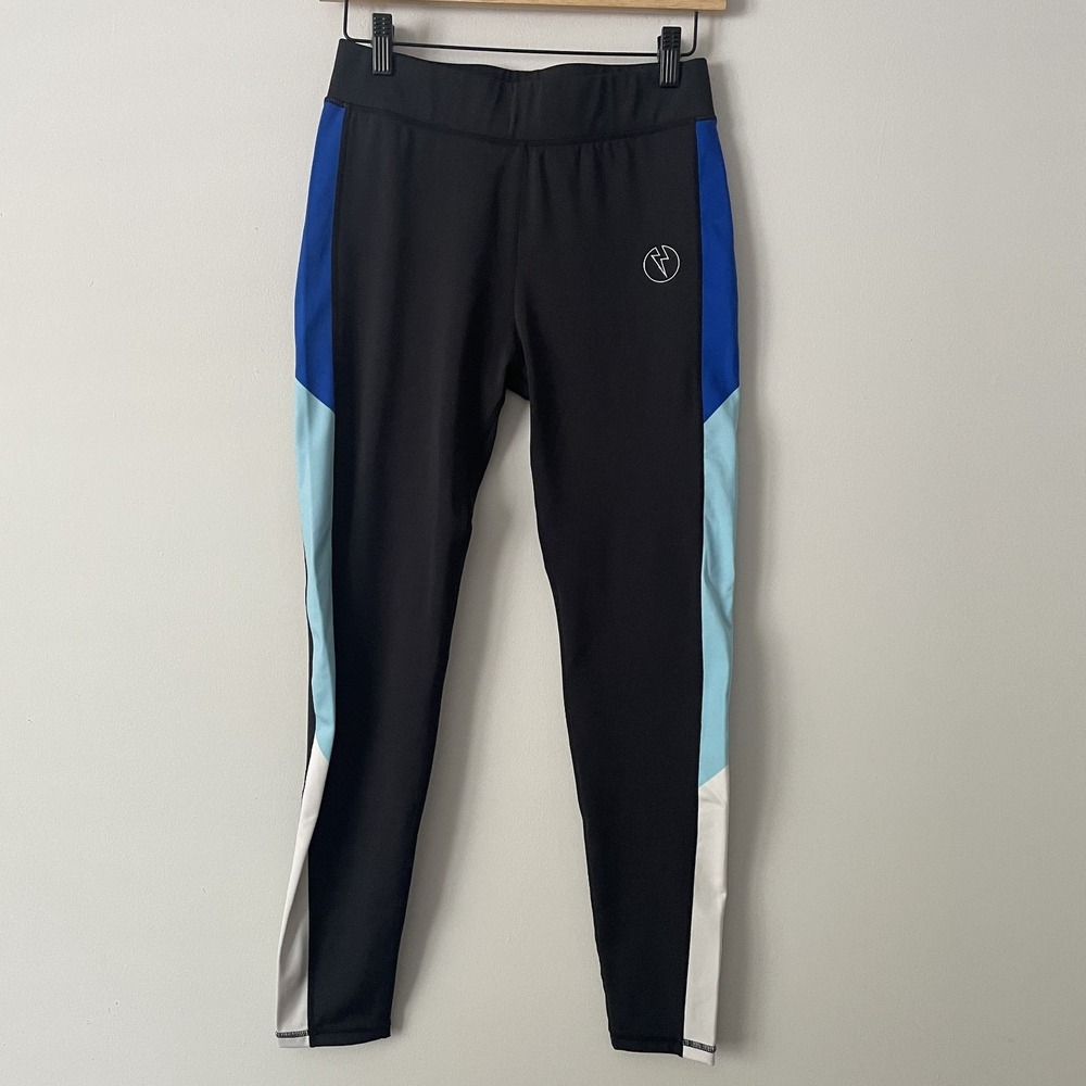 Kapow Meggings Mens Leggings Black Blue Sz S Pockets Logo Performance 26" Inseam